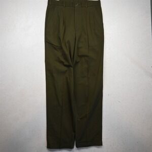 Vtg Mens 30x32 Dark Green Pleated Cuffed Baggy Dress Mens Pants